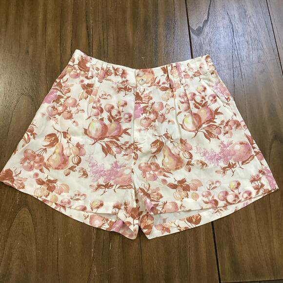 Paige High Rise Floral Fruit Mecca Orange Tabby Shorts Pleated viscose Sz 6 NWT - Picture 2 of 9